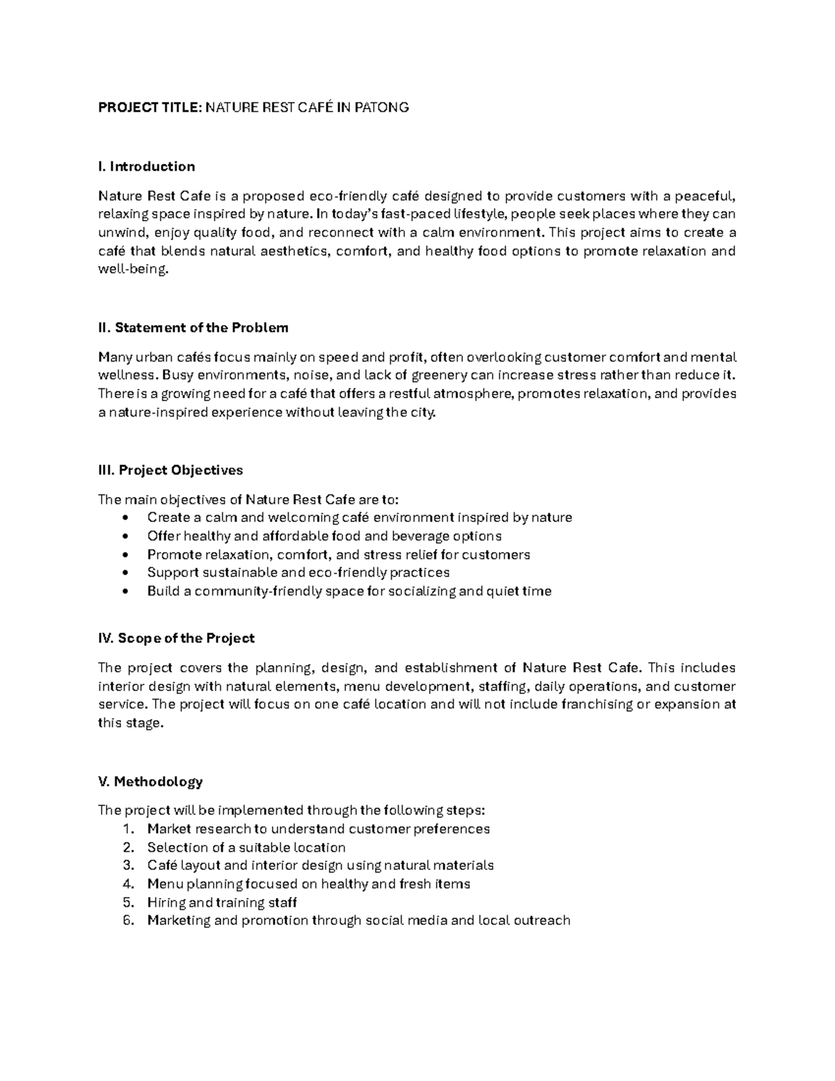 Performance Task: Nature Rest Café Project Proposal (EAPP NINO) - Studocu