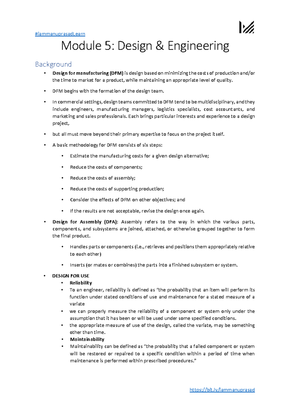 Module 5: DFM and Cost Estimation in Design Engineering - Studocu