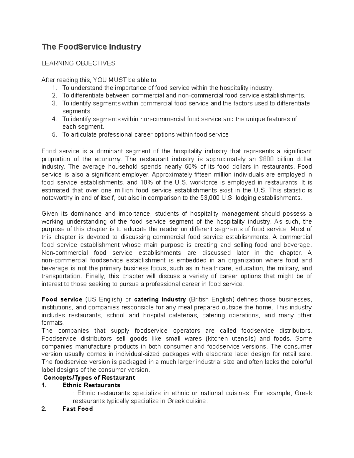Understanding the Food Service Industry: Key Concepts and Segments ...