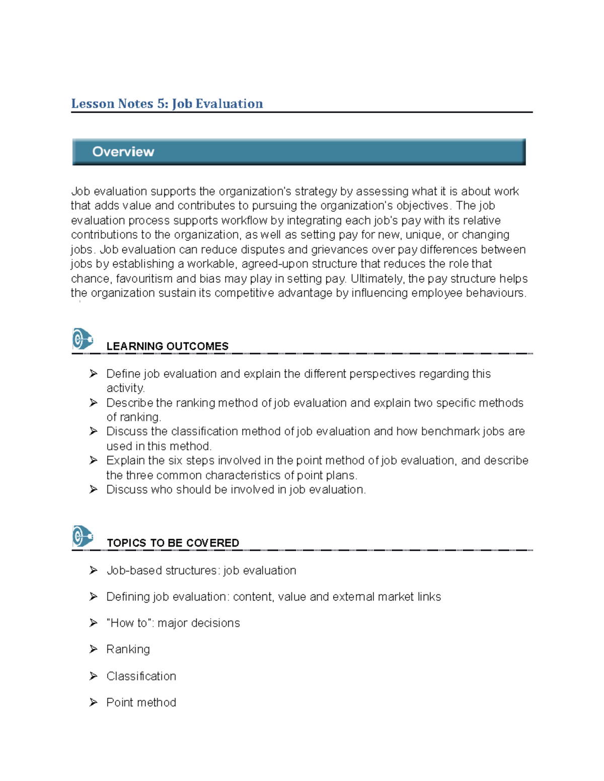 05. Lesson Notes -Wk5 - Chapter 5 - JE - Lesson Notes 5: Job Evaluation ...