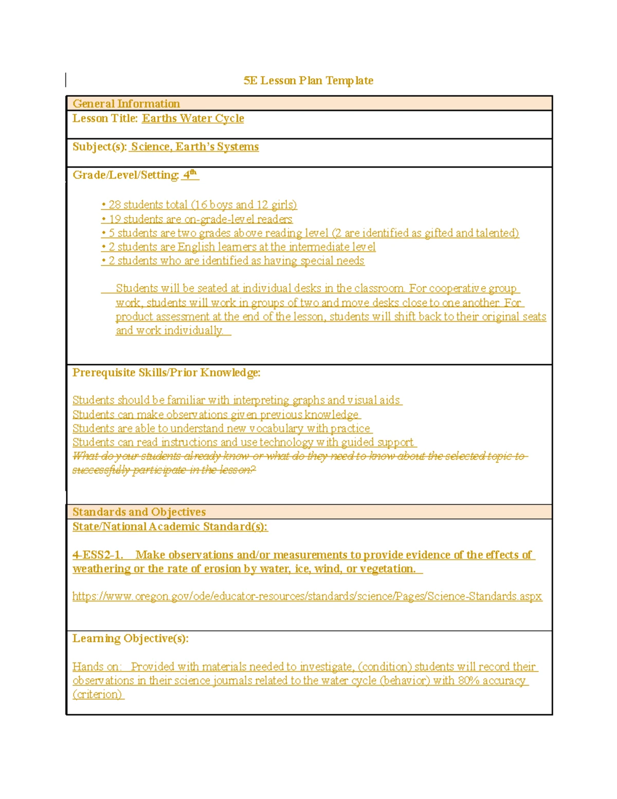 WGU 5E Lesson Plan Science Elementary Methods - C108: Elementary ...