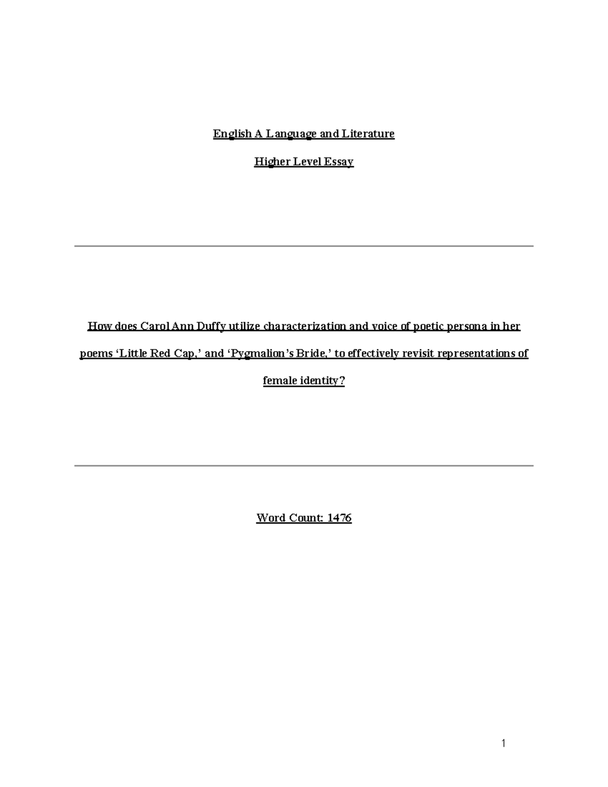 Carol Ann Duffy HL Essay: Characterization & Voice in "Red" and ...