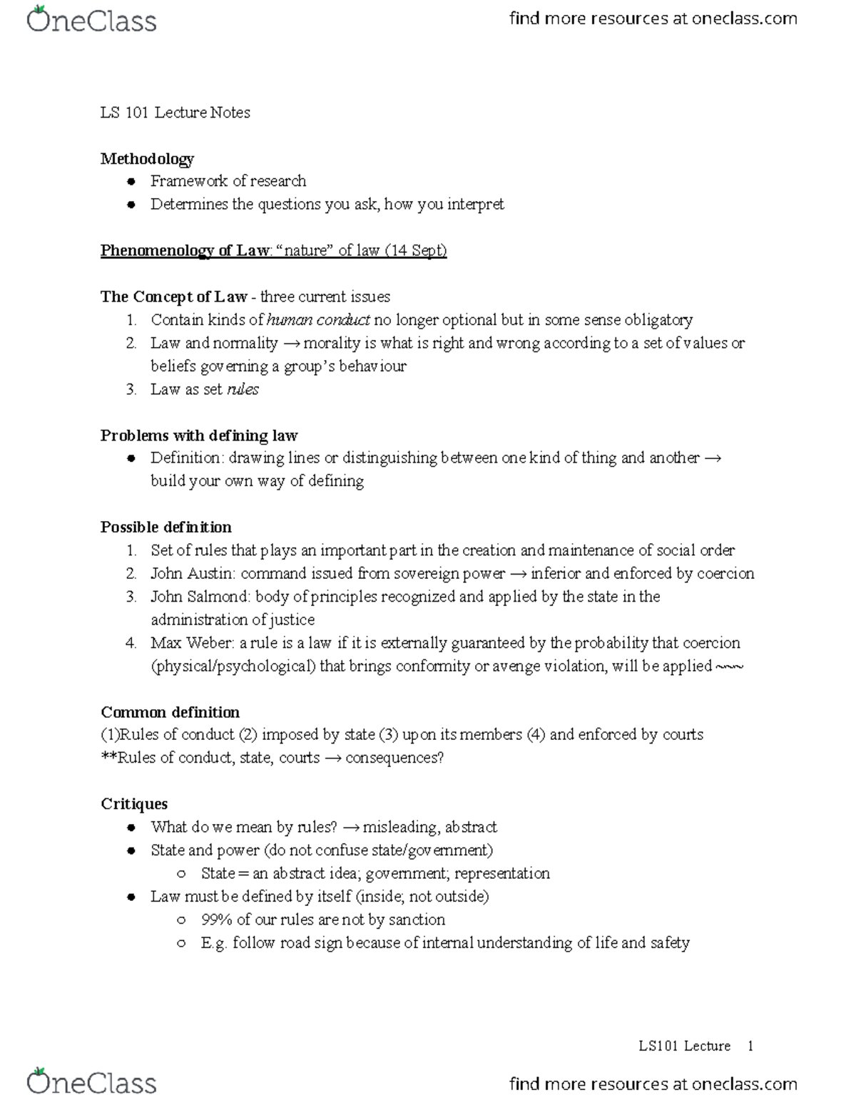 LS 101 Midterm notes chapters 1-6 - LS 101 Lecture Notes Methodology ...