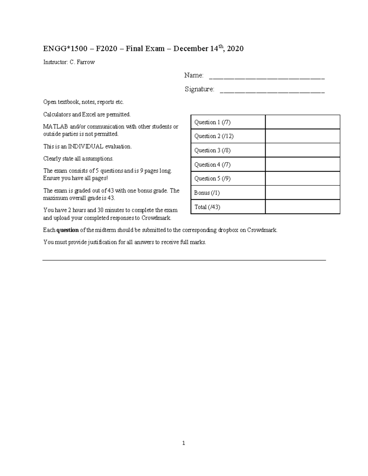 ENGG 1500 F20 Final Exam Notes - December 14, 2020 - Studocu