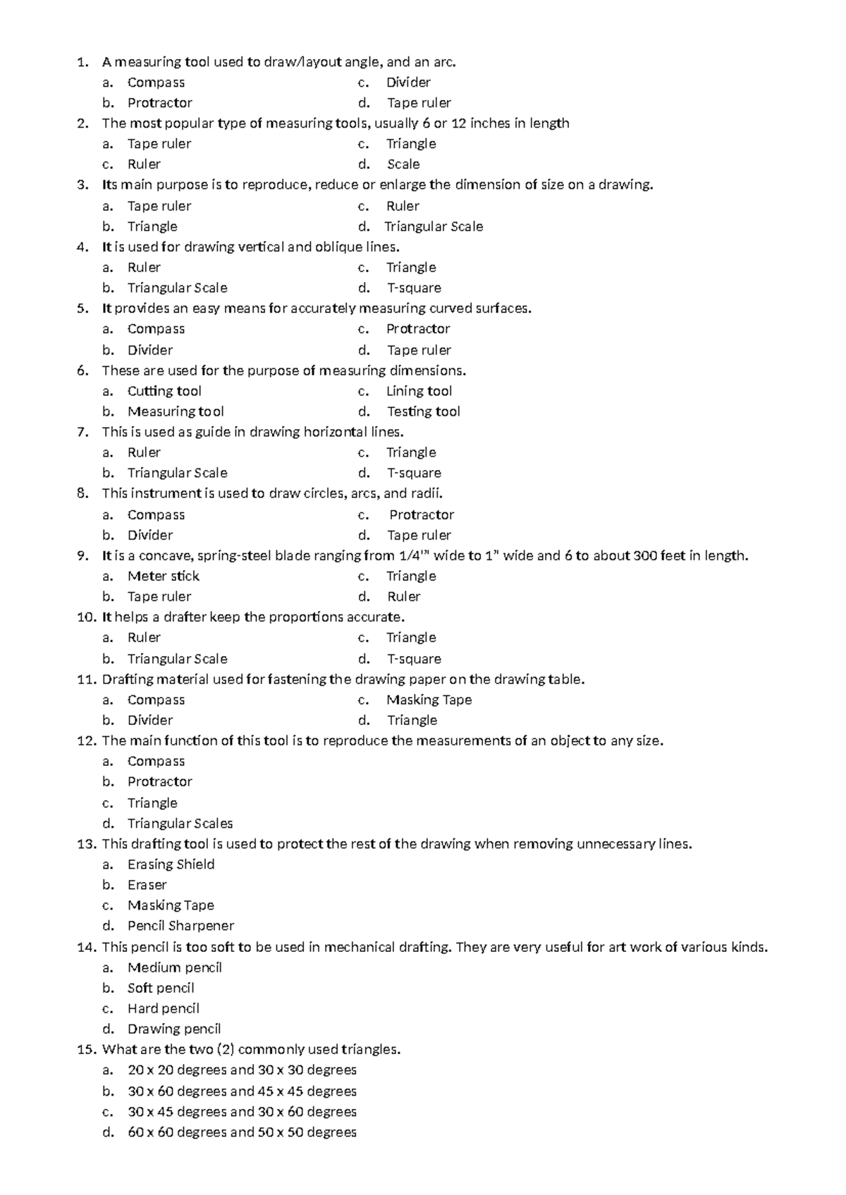 Drafting Quiz 1 - Grading Tool Questions for Grade 7 Students - Studocu