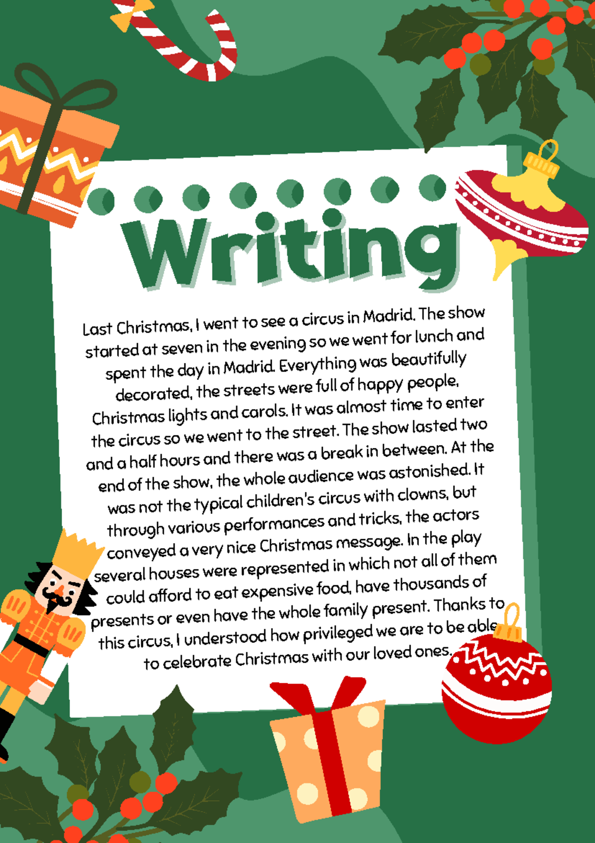 Writing - A Christmas Circus Experience in Madrid - Studocu