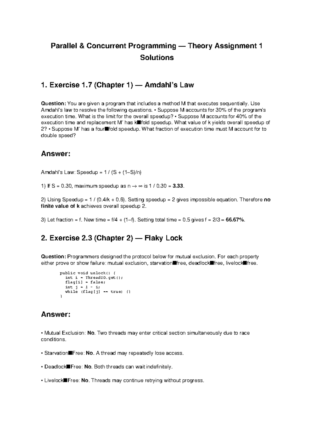 Parallel Concurrent Programming (CSE 101) Assignment 1 Solutions - Studocu