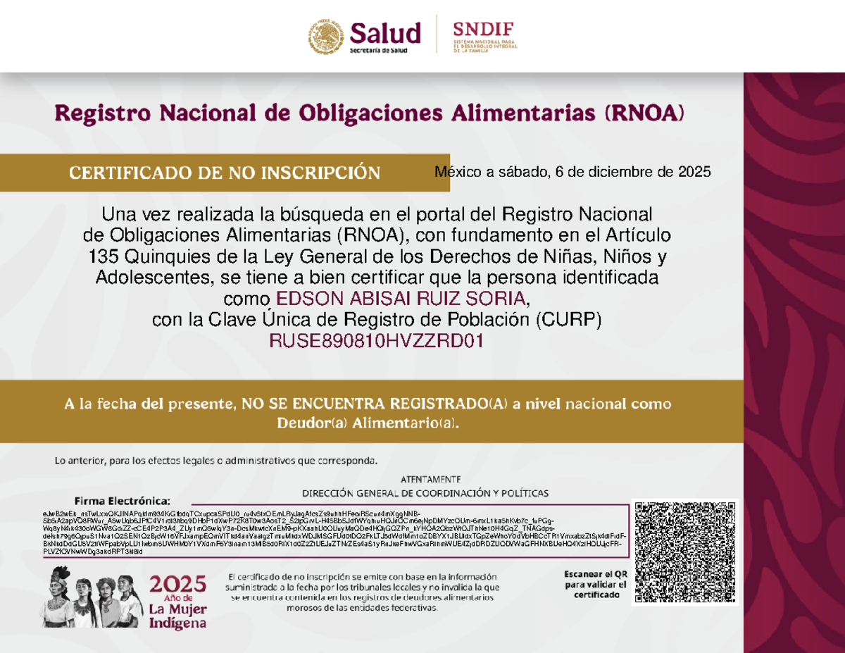 RNOA Certificado - Jdjdwjdbvdd - México a sábado, 6 de diciembre de ...