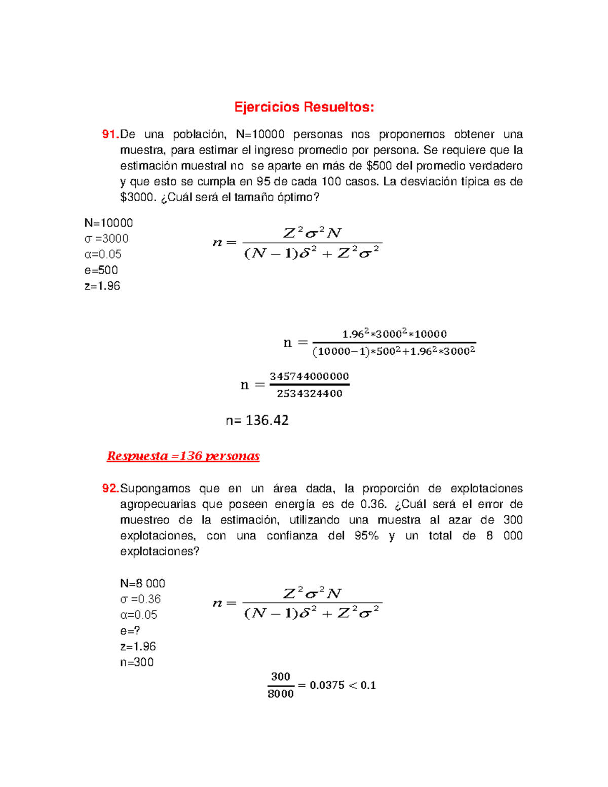 Ejercicios Resueltos de Tamaño de Muestra para Estimaciones - Document Preview
