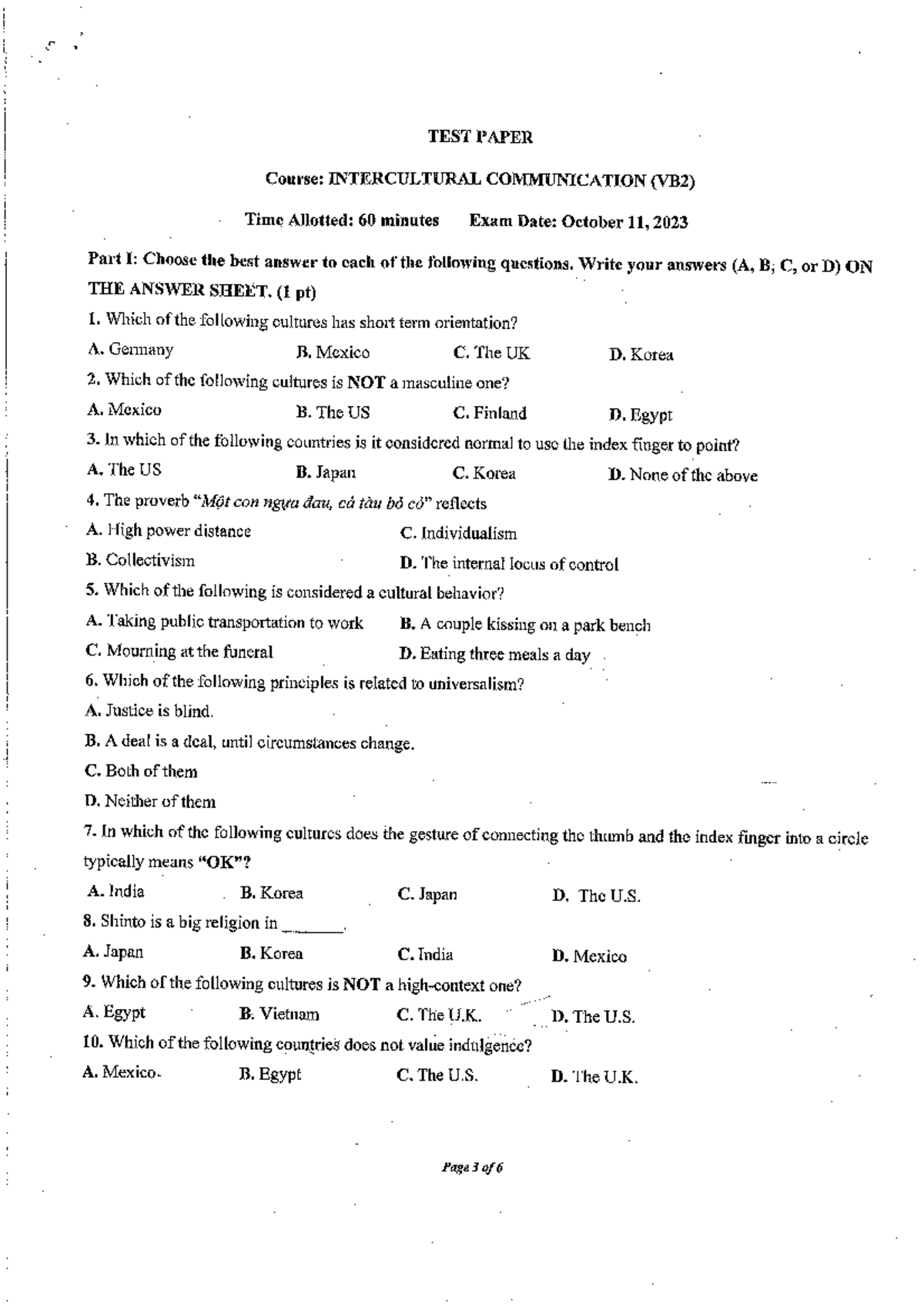 ICC Final Exam (VB2) - Intercultural Communication Test Paper - Studocu