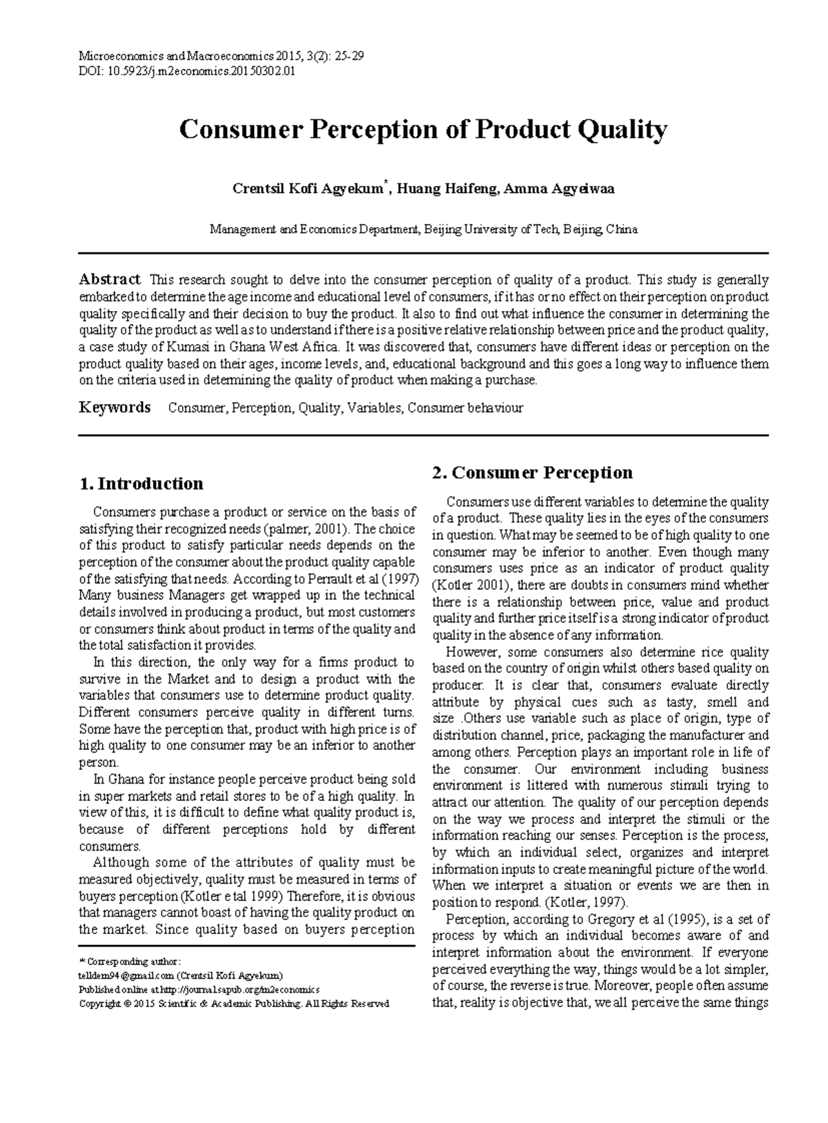 Consumer Perception of Product Quality: Insights from Ghana (ECON 2015 ...