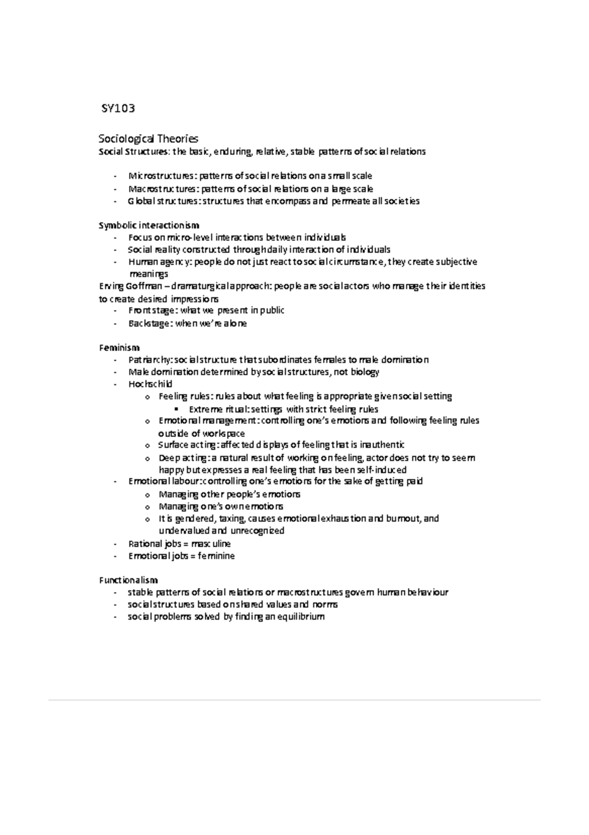 SY103 Full Lecture Notes on Sociological Theories and Structures - Studocu