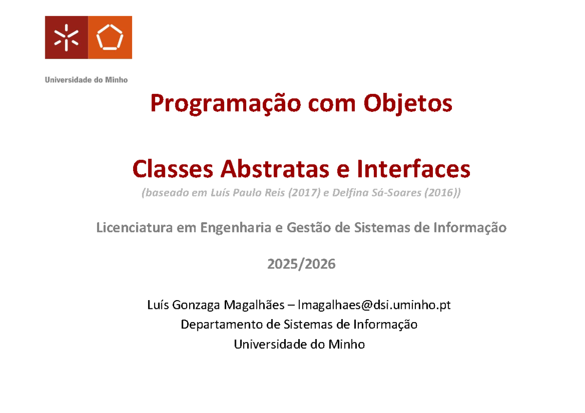 Programação com Objetos: Classes Abstratas e Interfaces - LEGSI 2 - Studocu