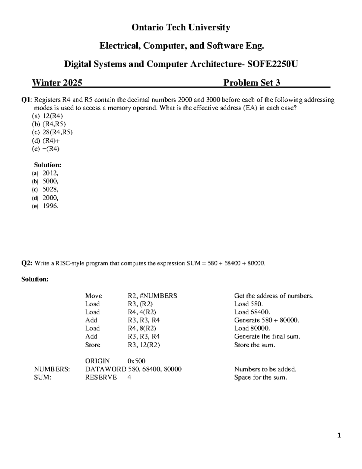 Problem Set 3 Solutions for SOFE2250U - Digital Systems Winter 2025 ...