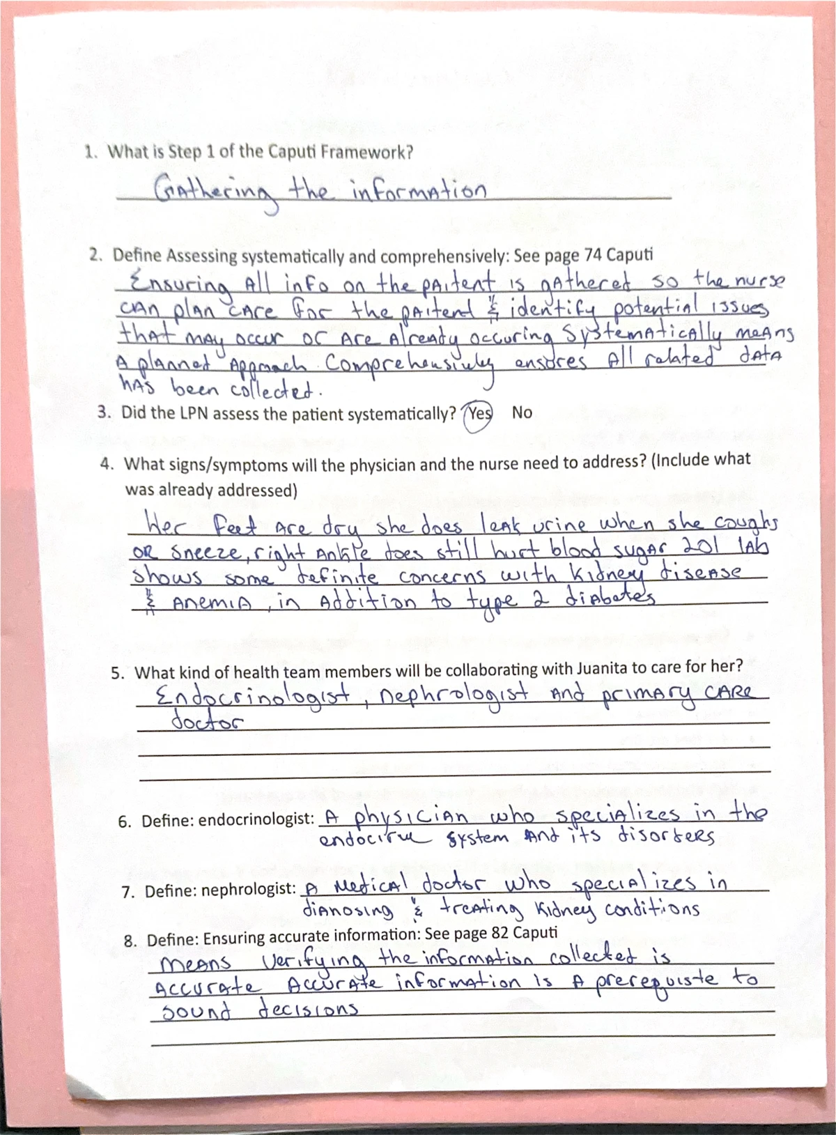 N155 - Caputi Clinical Judgment Framework: Student Guide - Studocu