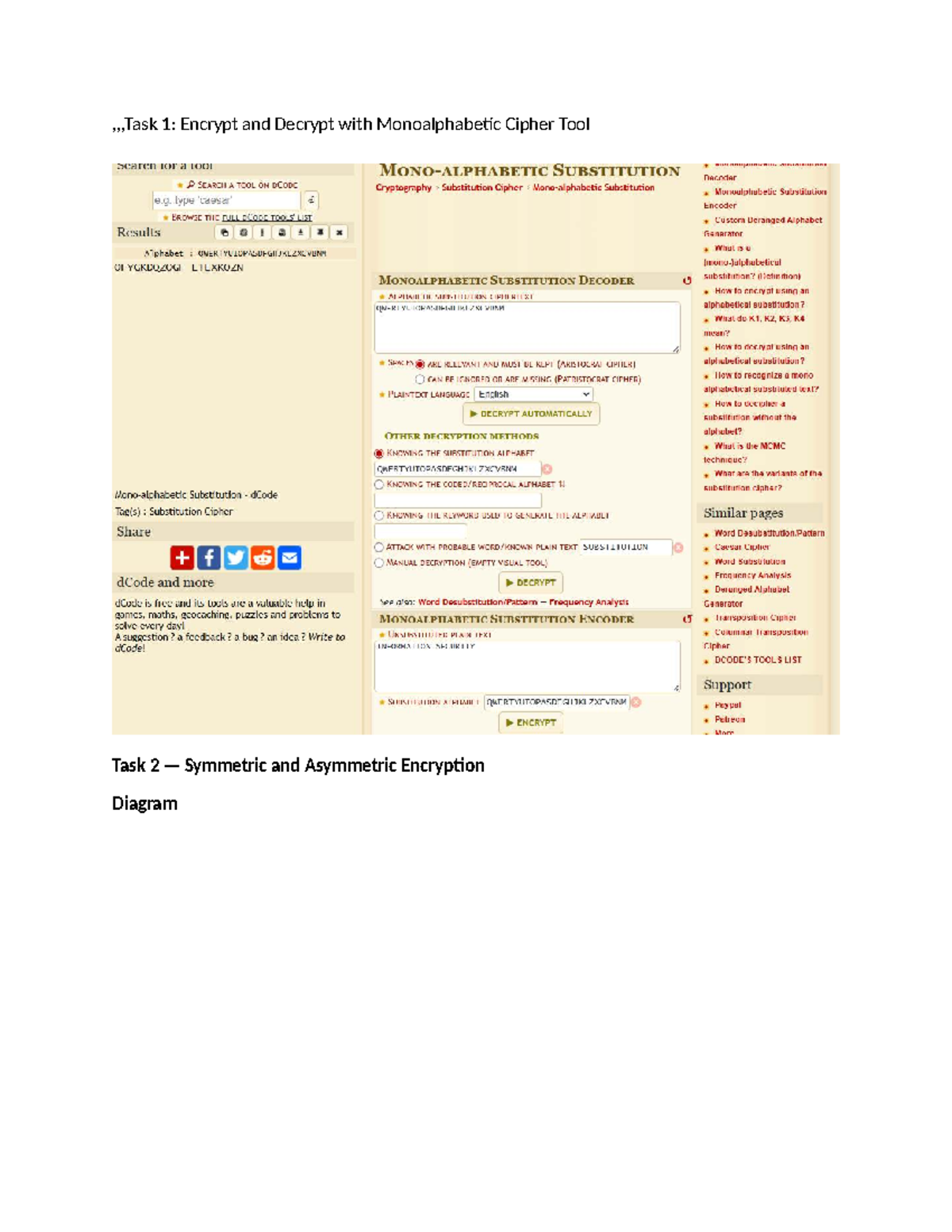 Task 1: Monoalphabetic Cipher & Encryption Methods Overview - Studocu
