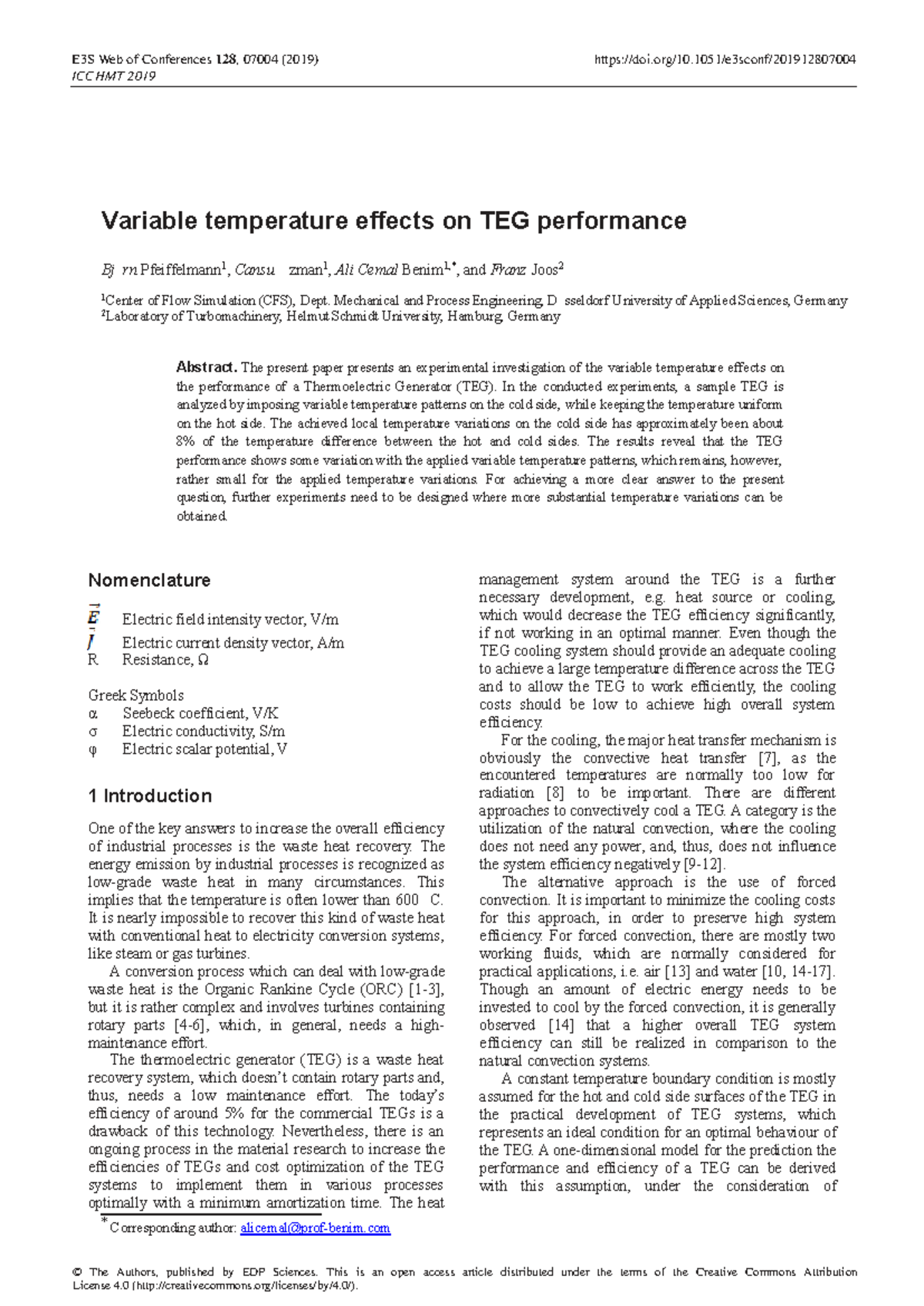 ICCHMT 2019: Variable Temperature Effects on TEG Performance - Studocu