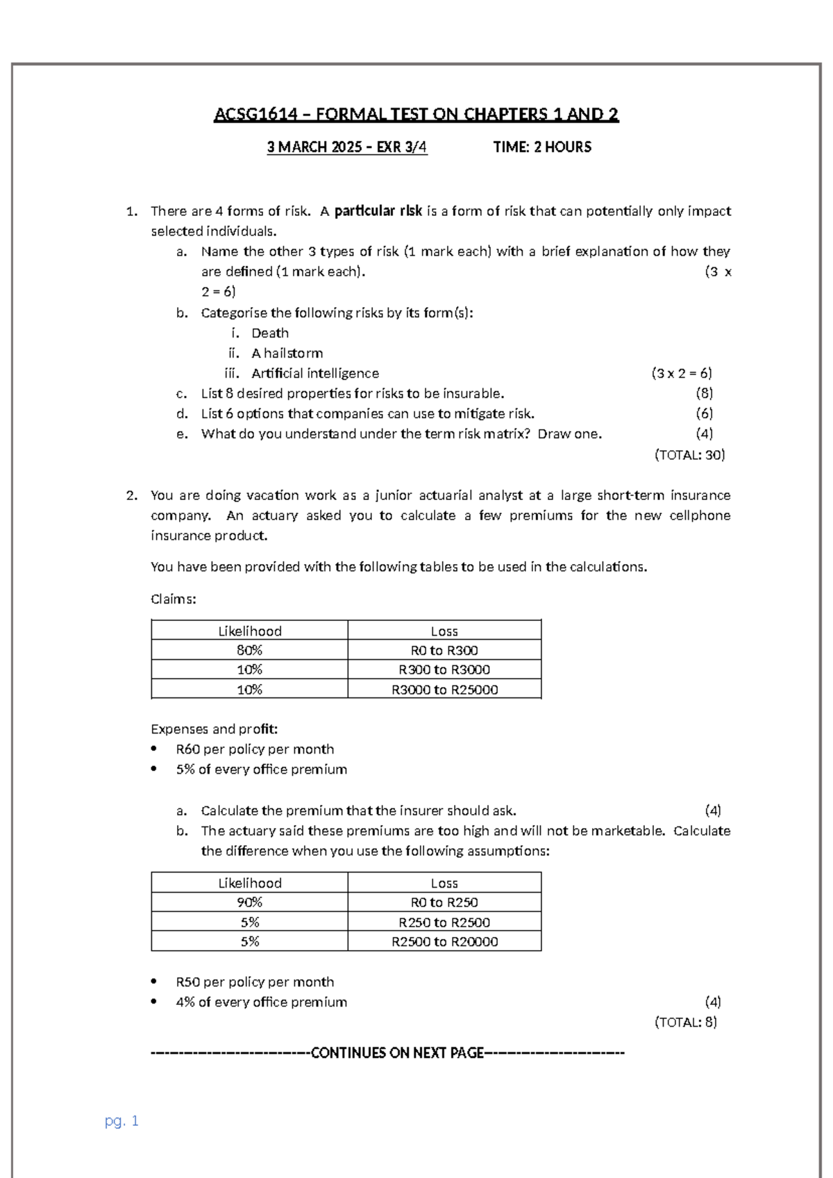 ACSG1614 2025 Formal Test on Risk Management Concepts - Studocu