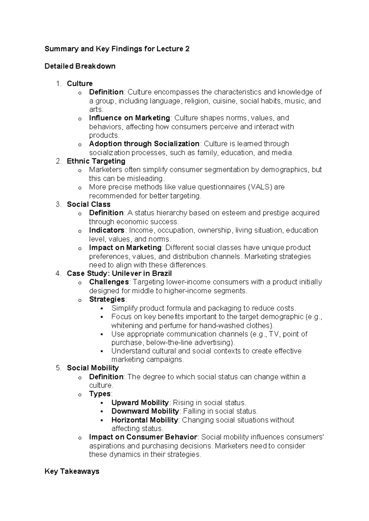 Summary and Key Findings for Lecture 2: Culture and Marketing Insights ...