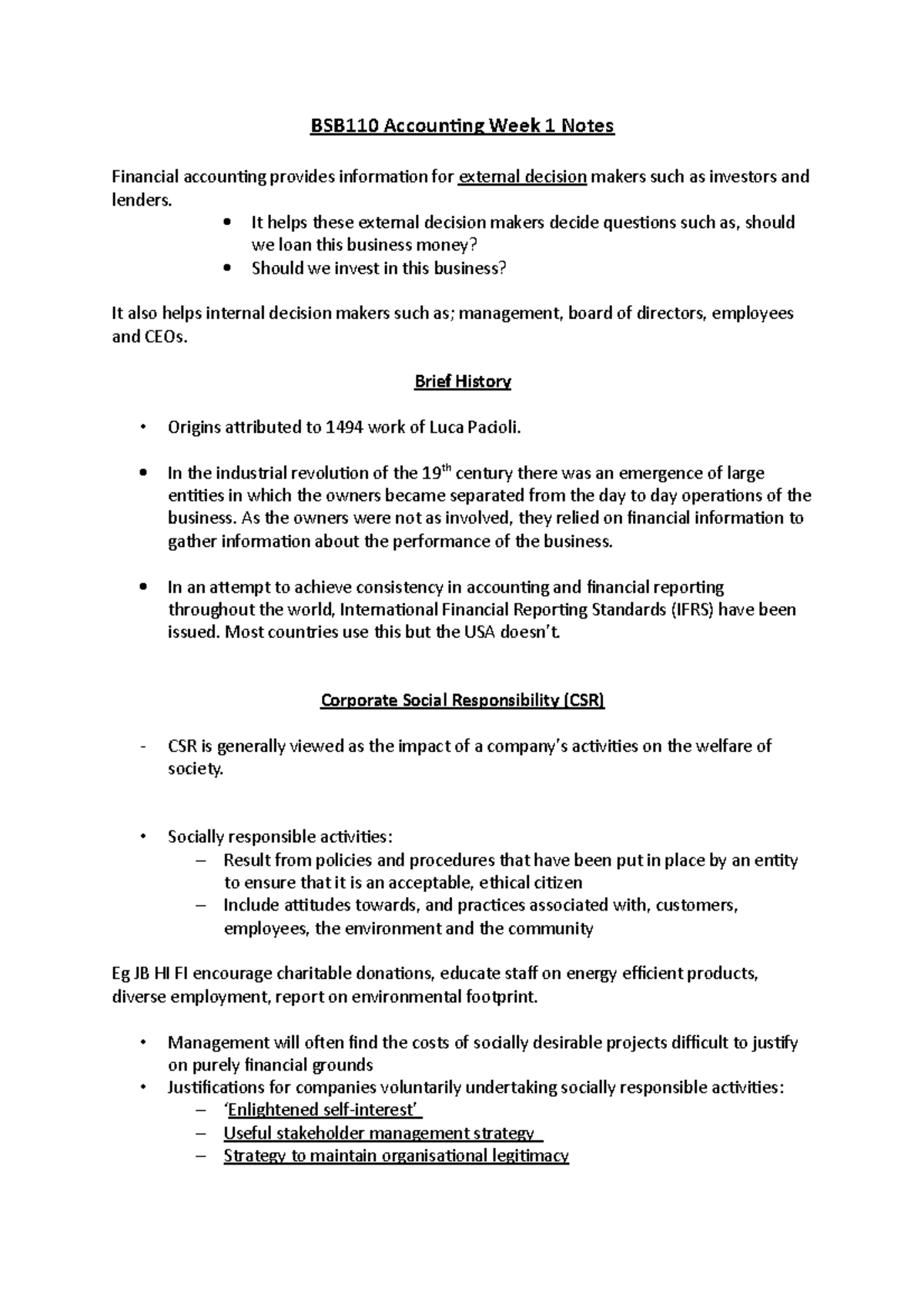 BSB110 Accounting Week 1 Notes - BSB110 Accounting Week 1 Notes ...