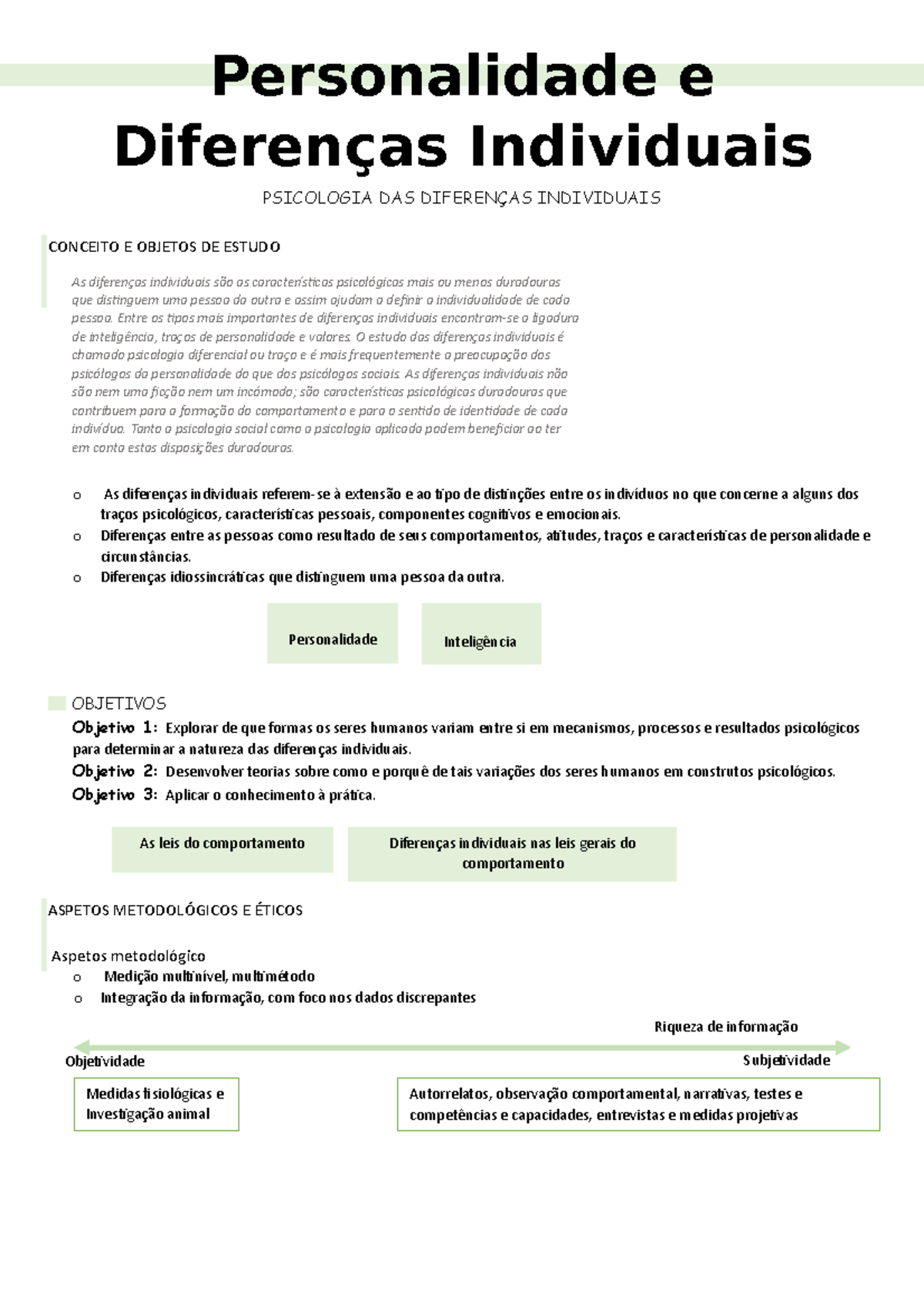 Resumos sobre Personalidade e Diferenças Individuais - PSICOLOGIA 101 ...