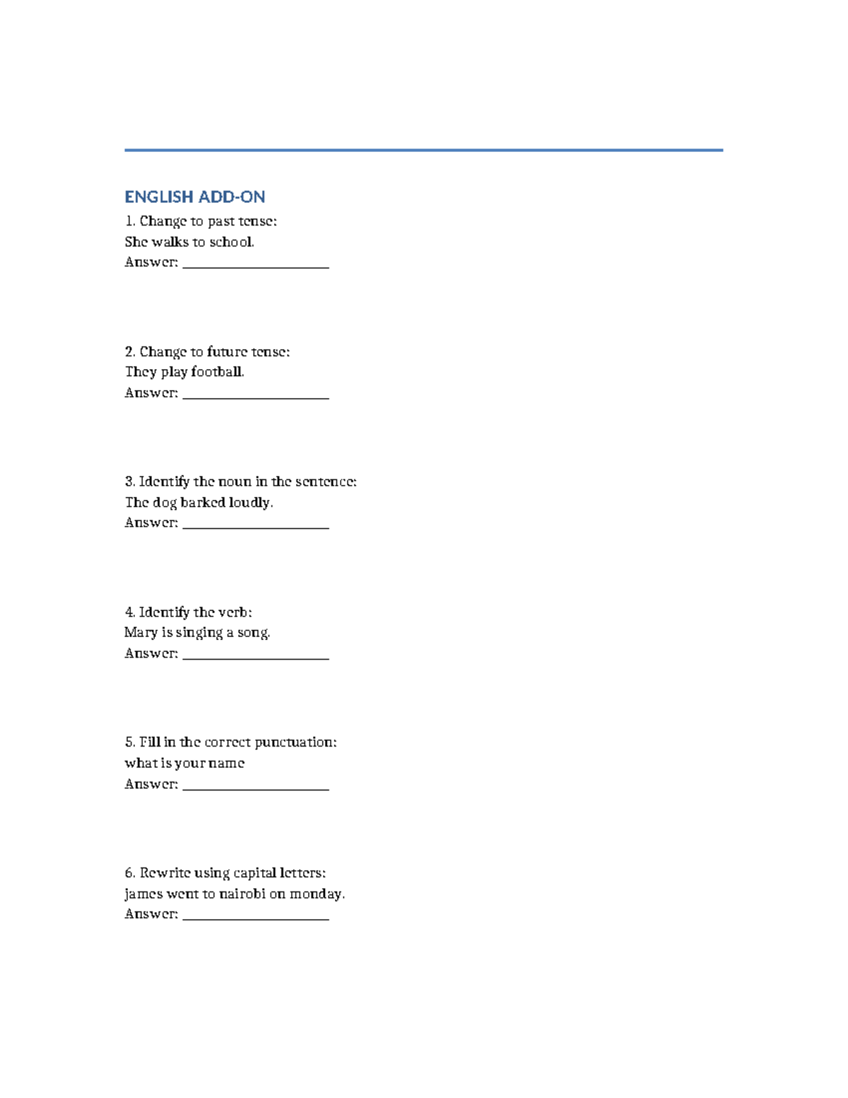 Grade 6 Addon Worksheet: English & Math Exercises - Studocu