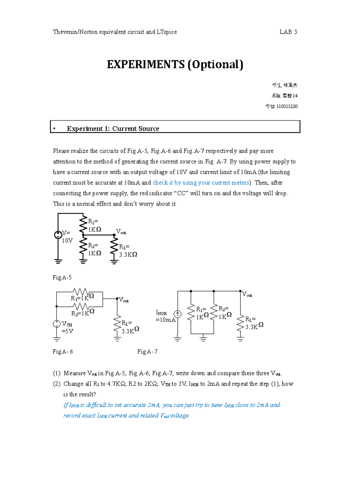 03 RE Equivalent Circuit & LTspice Lab Experiments 1111 - Studocu