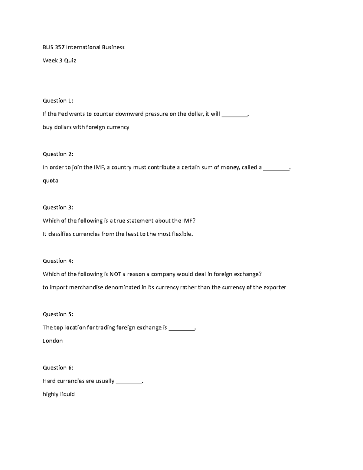 BUS 357 International Business Week 3 Quiz Questions & Answers - Studocu