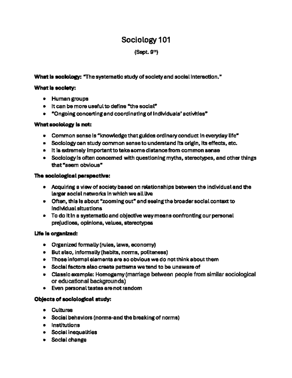 Sociology 101-105 Notes: Key Concepts & Theories for Fall 2025 - Studocu