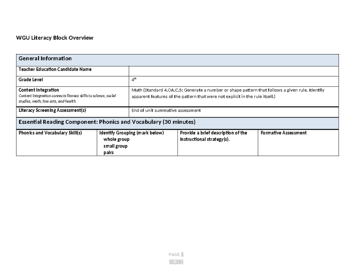D675 Literacy Block Overview: Integrating Math & Literacy Strategies ...