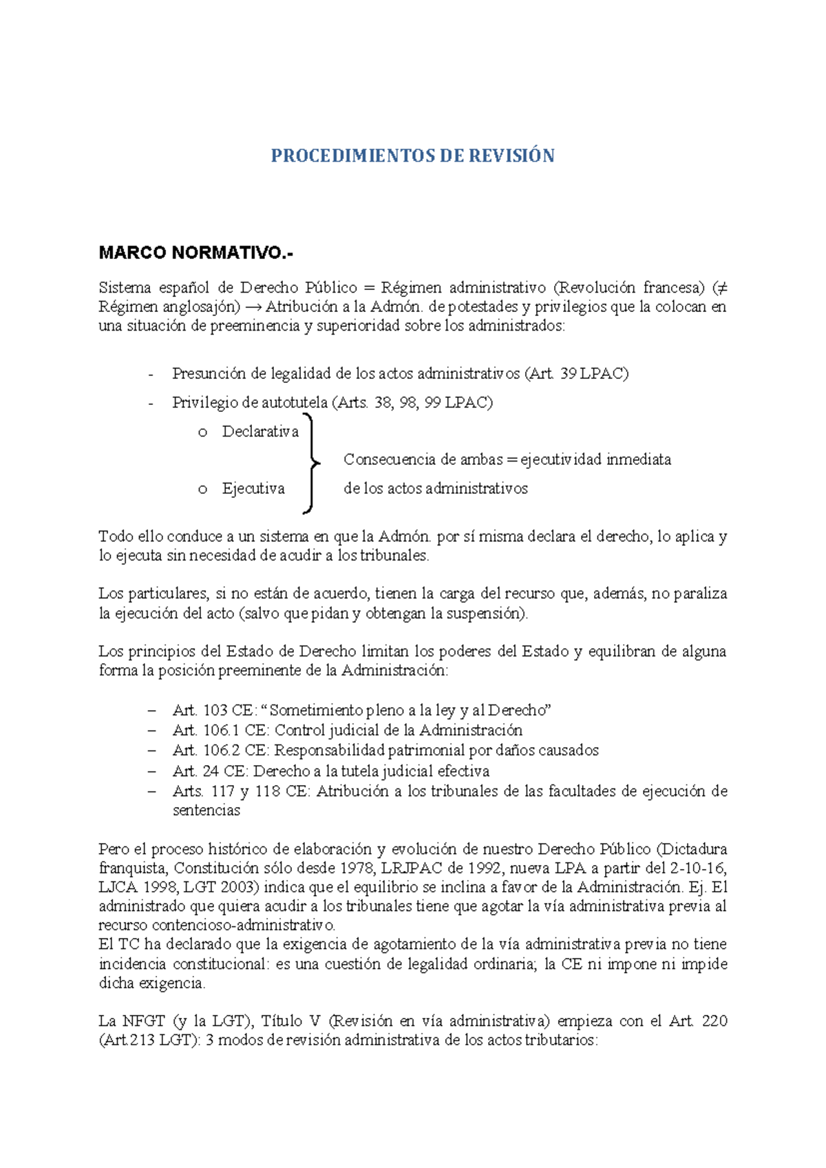 Procedimientos de Revisión en Derecho Público (LPAC y NFGT) - Studocu