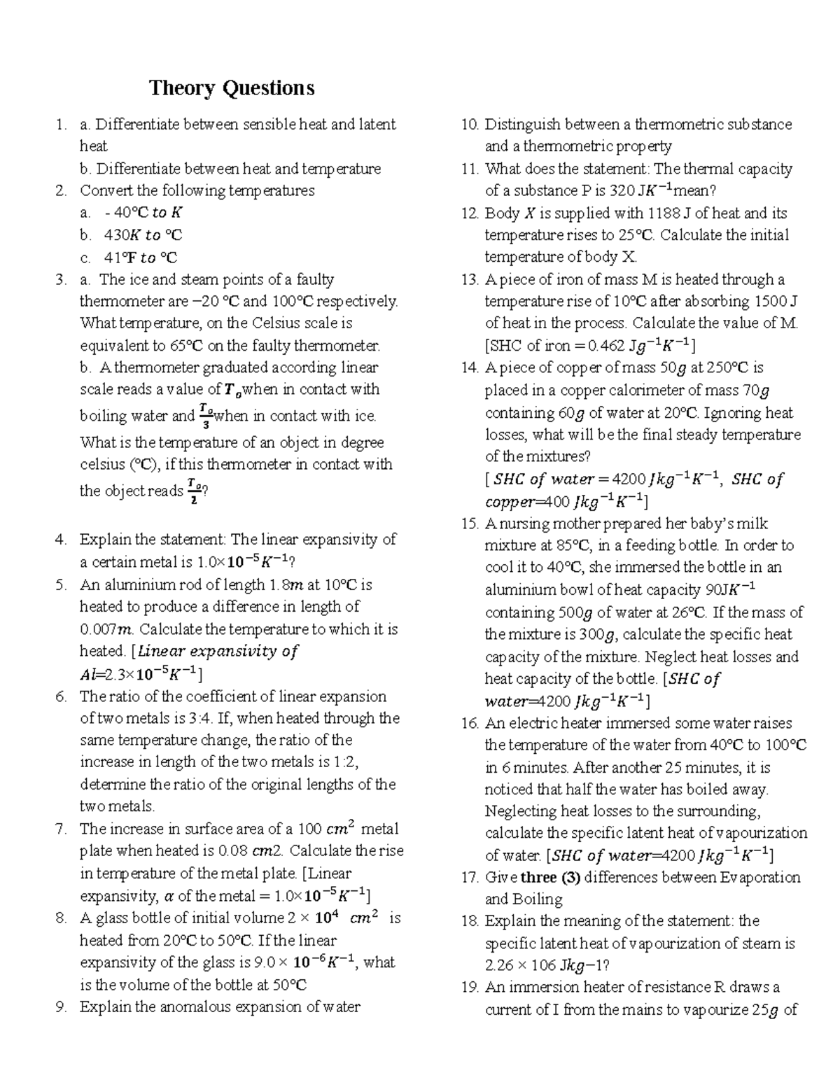 Thermal Physics Questions: Theory and Problem Solving Guide - Studocu