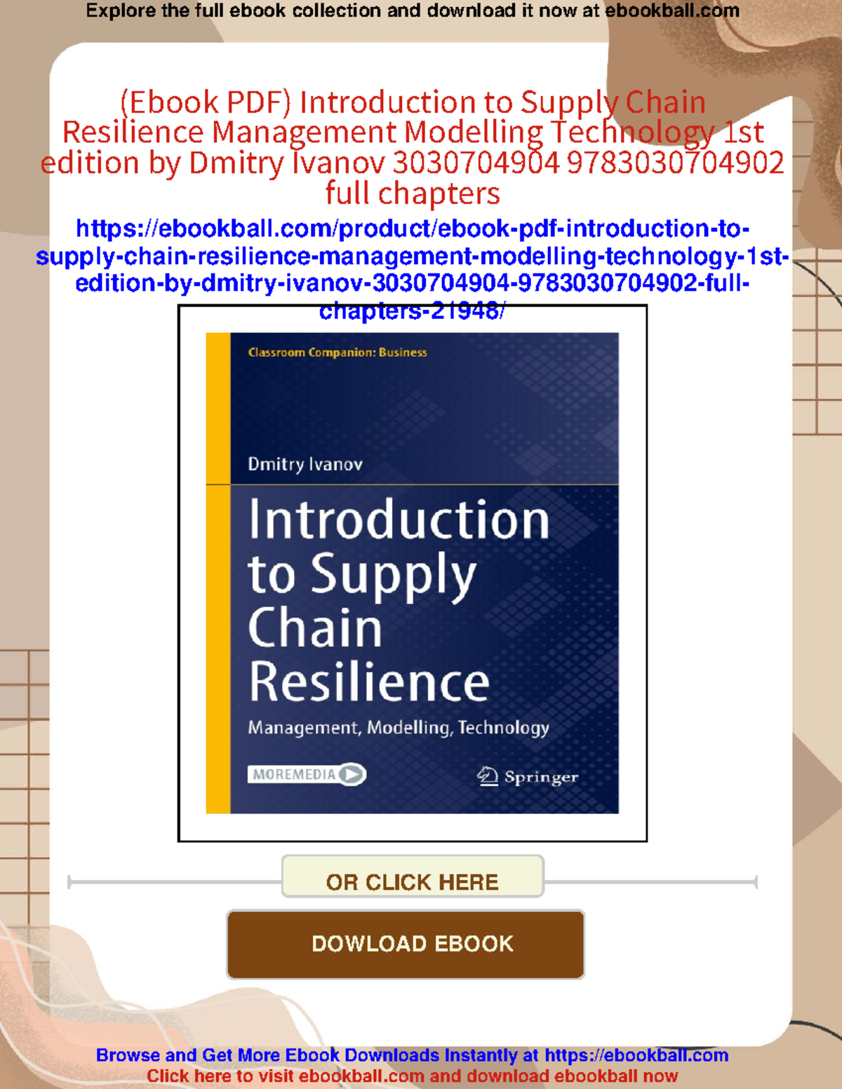 Introduction to supply chain resilience management: Modelling ...