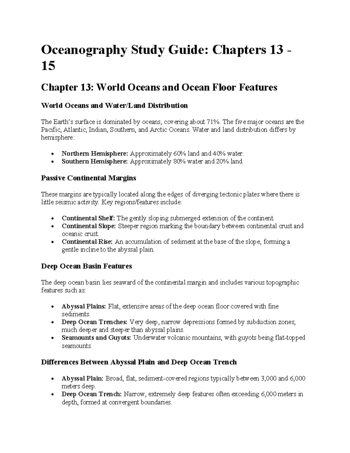Oceanography Study Guide: Chapters 13-15 Overview - Studocu
