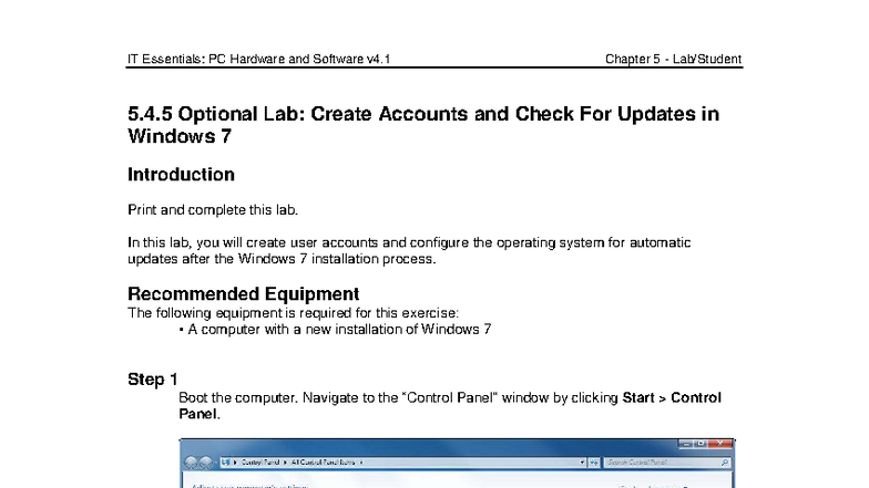 IT Essentials: PC Hardware and Software v4.1 Lab 5.4.5 - User Accounts ...