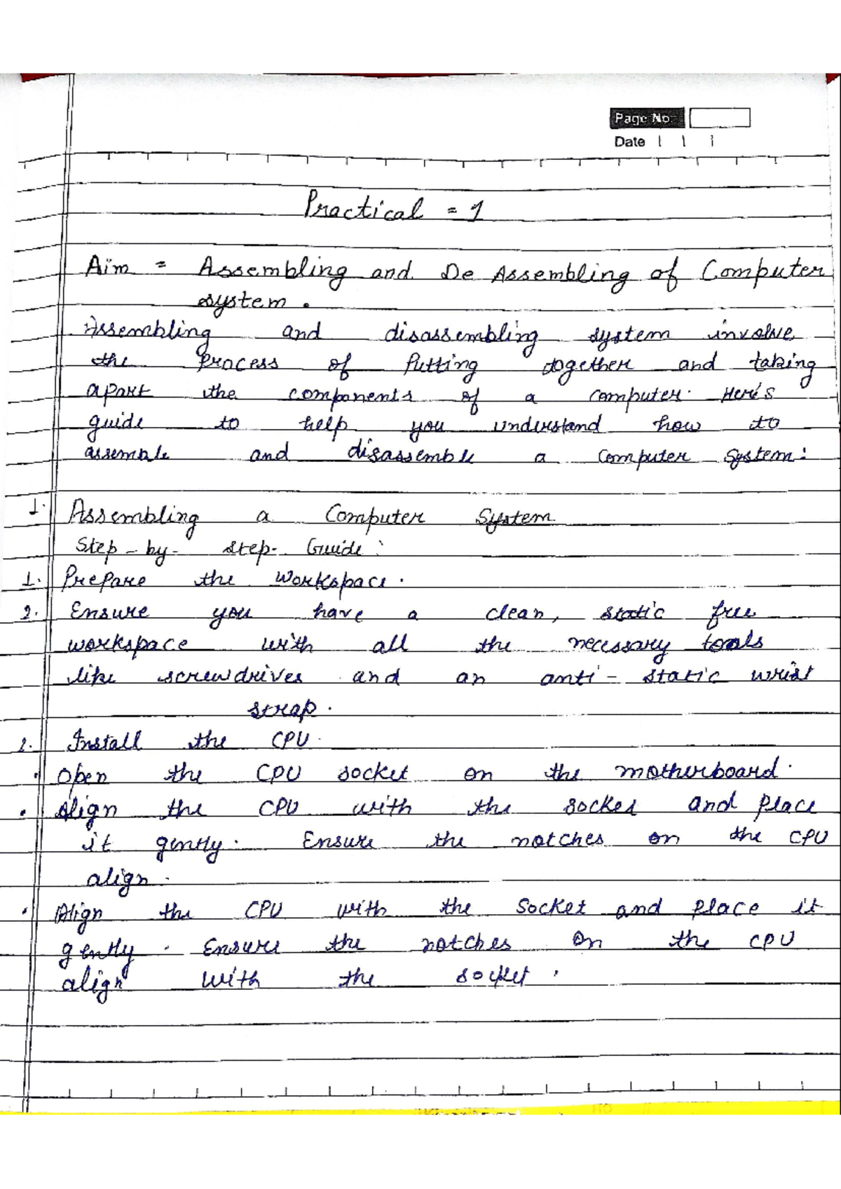 PC - question paper - Page No. Date I I Practical 1 Aim Assembling and ...