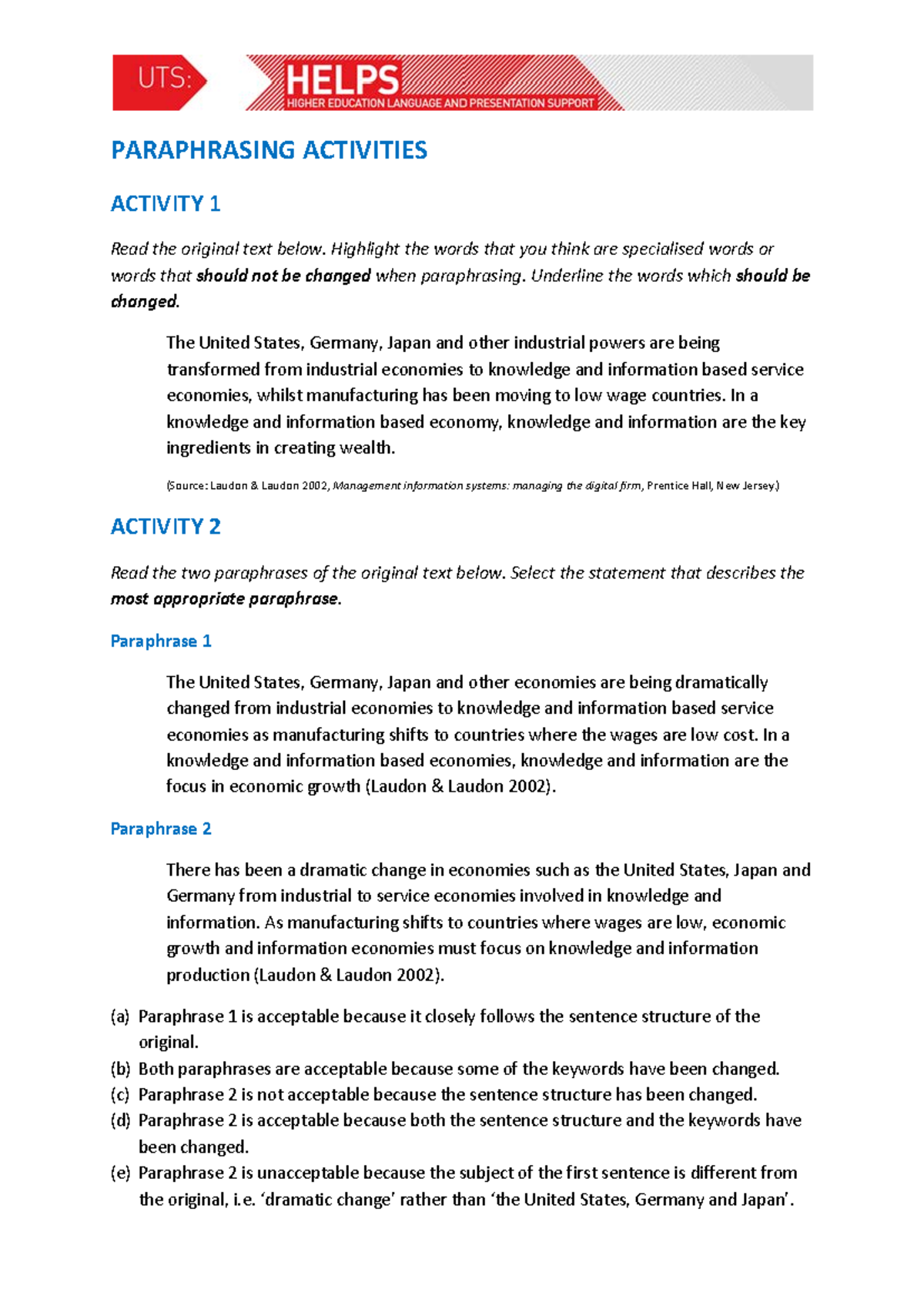 PARA 101: Paraphrasing Techniques - Practice Activities and Examples ...