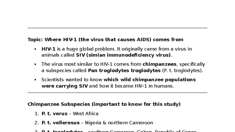 HIV Case Study Notes: Origins and Transmission from Chimpanzees - Studocu