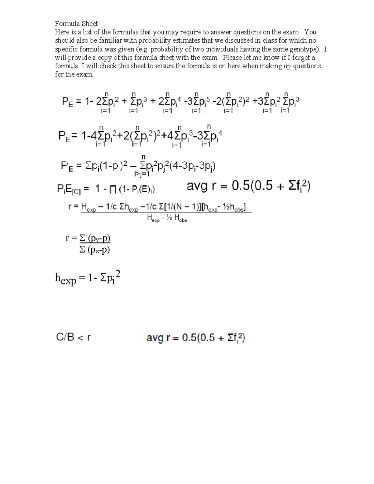 Formula Sheet Midterm 2025-2 - Formula Sheet Here is a list of the ...