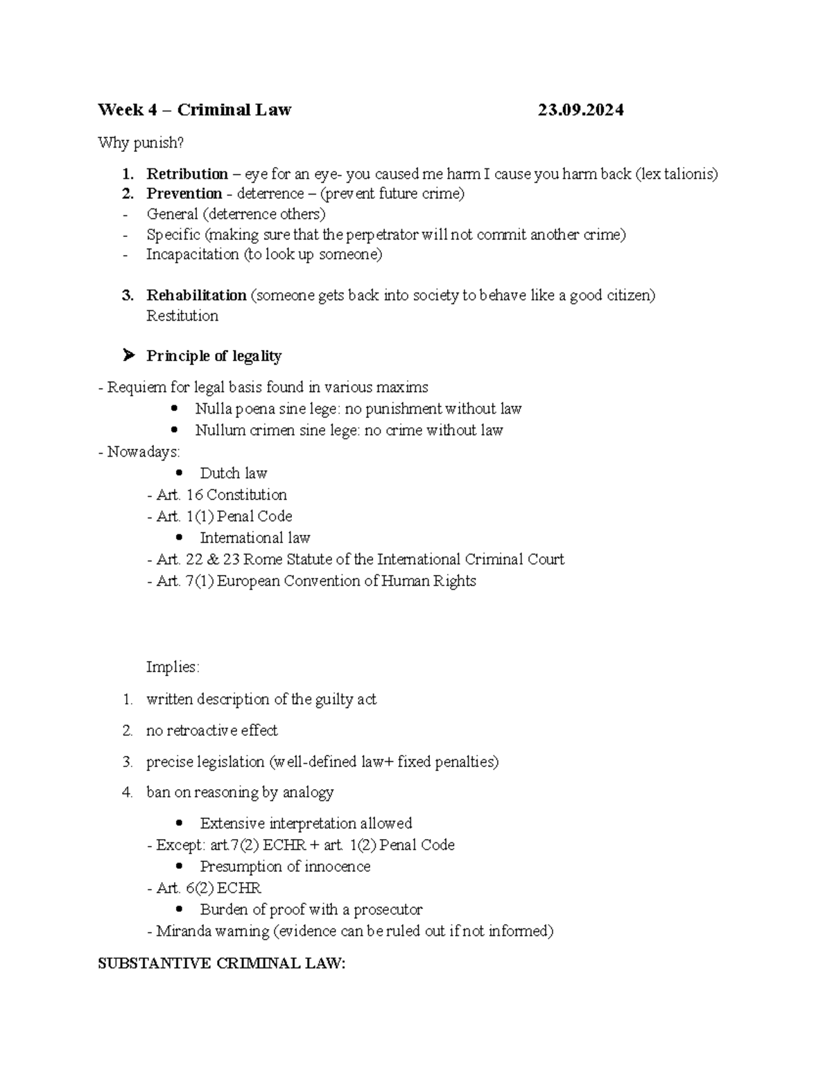 Week 4 - Criminal Law Lecture Notes (23.09.2024) - Studeersnel