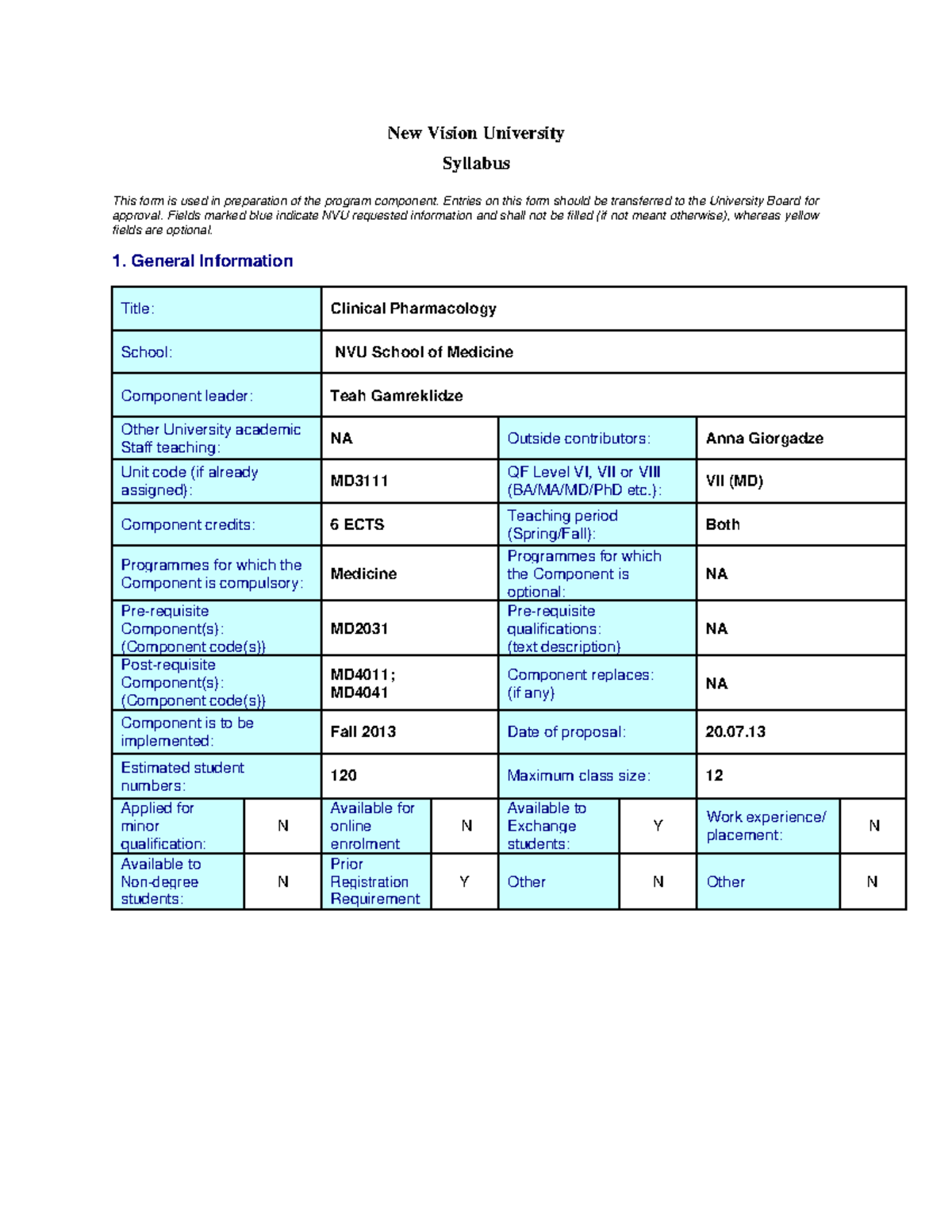 NVU MD Clinical Pharmacology Syllabus and Learning Outcomes Overview ...