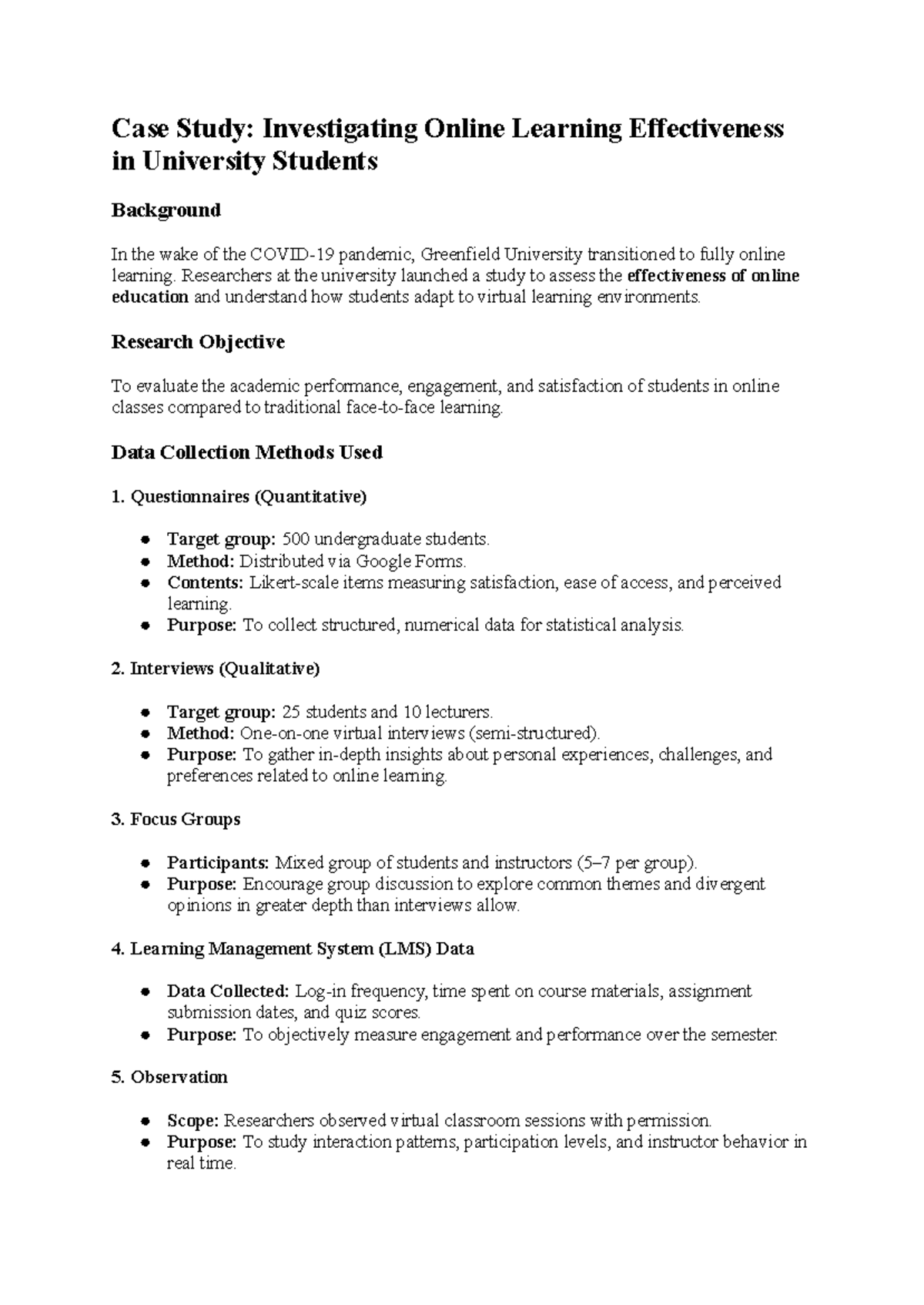 Case Study: RM - Evaluating Online Learning Effectiveness at Greenfield ...
