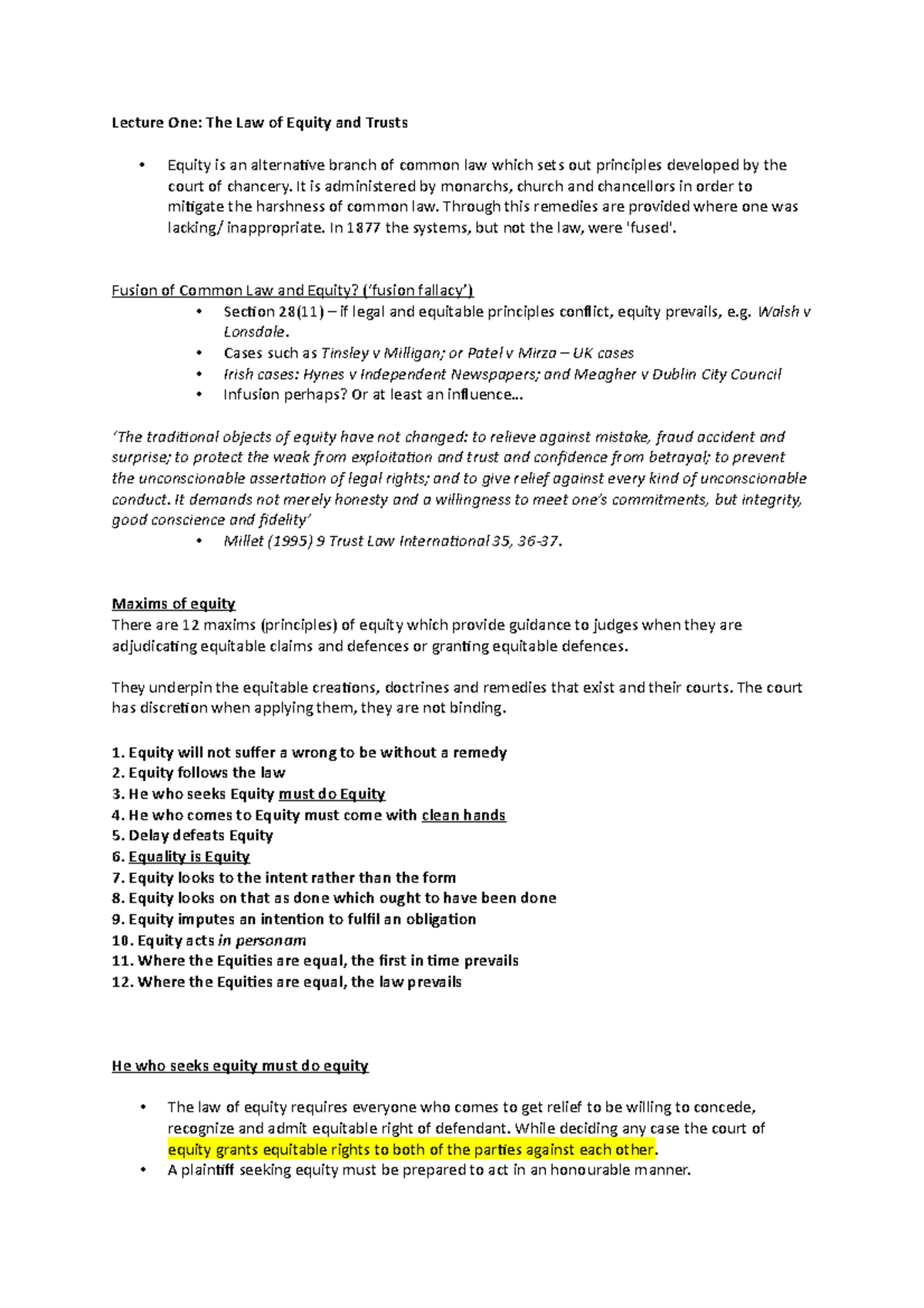 Law of Equity and Trusts: Key Principles and Case Studies - Studocu
