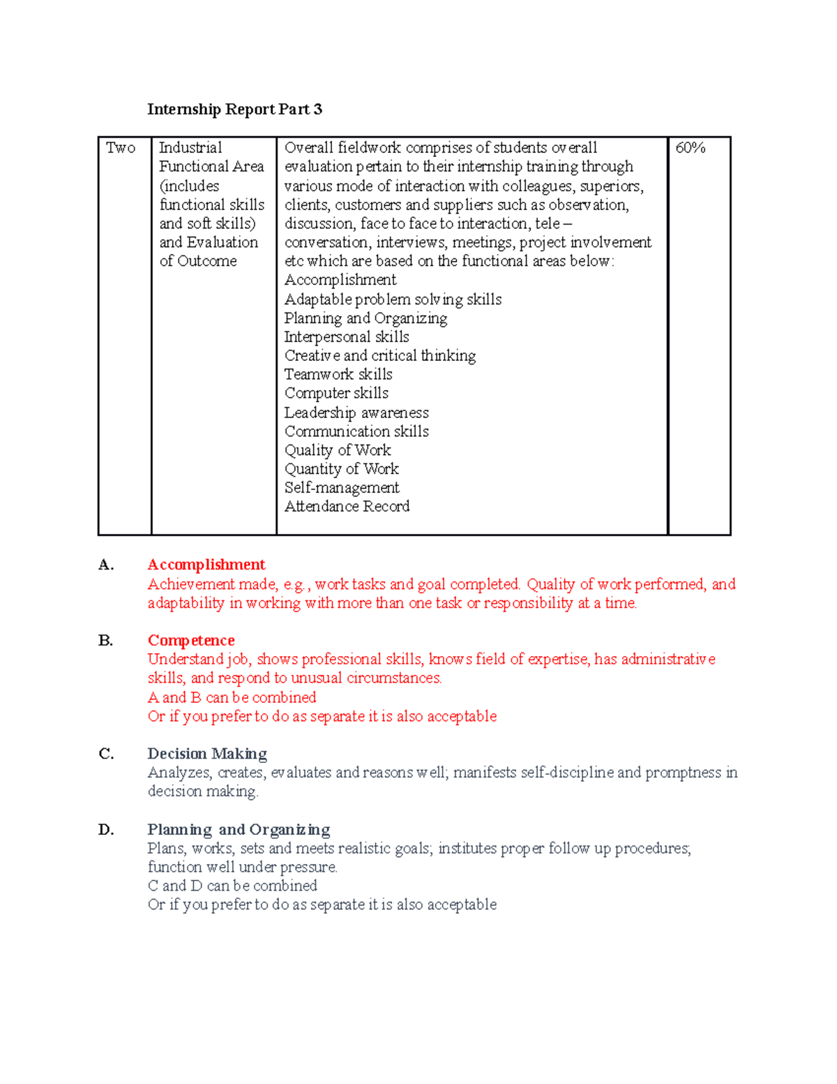 Internship Report Part 3: Skills Evaluation and Outcomes Summary - Studocu