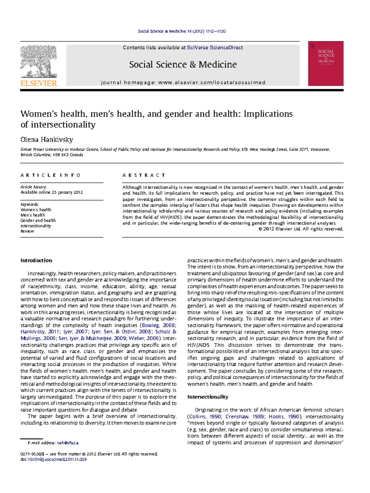 Intersectionality in Health Research: Gender, Inequality, and Policies ...