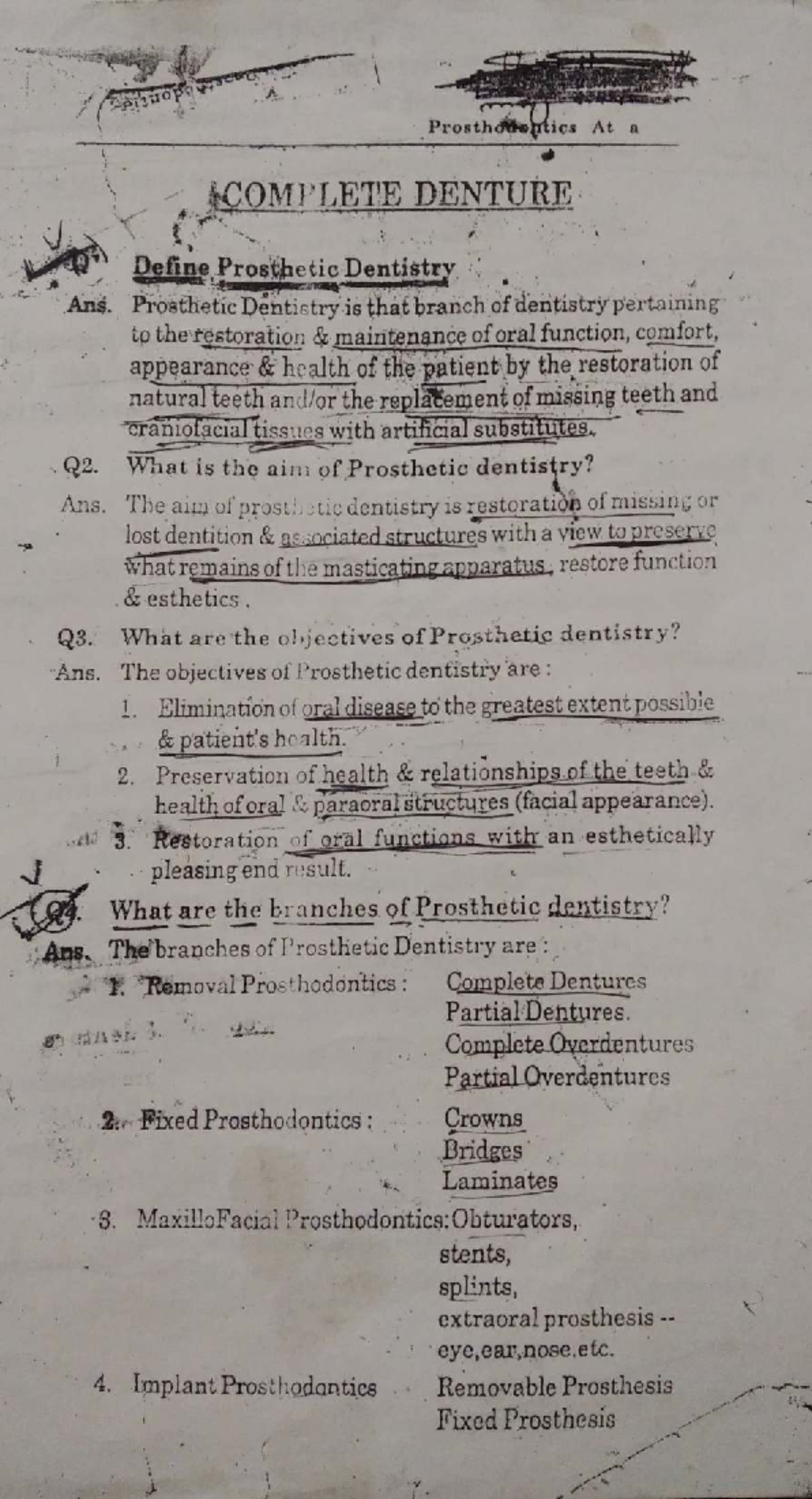 Prosthodontics 200 Questions: Past Year Papers (PCP) - Studocu