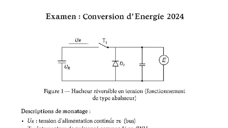 Examen : Conversion 2024 UR T1 E D₂ Uᵣ - Hacheur Réversible en Tension ...