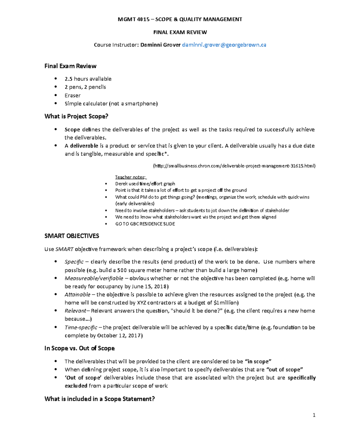 MGMT 4015 - Final Exam Review: Scope & Quality Management Insights ...