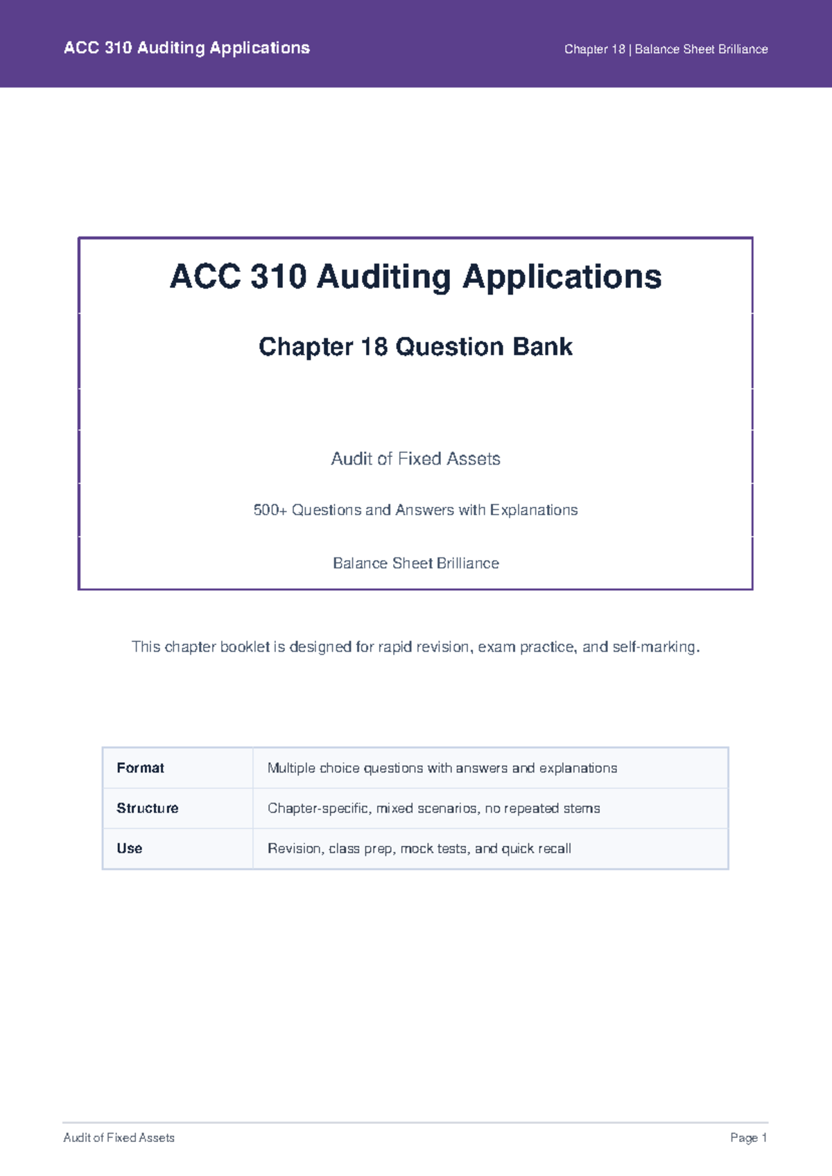ACC 310 Auditing Applications Chapter 18: Audit of Fixed Assets Q&A ...