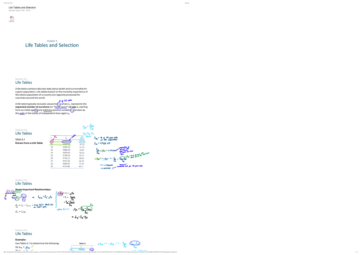 Stats 3G03 2 - lecture - Stats 3D03 - Life Tables and Selection ...